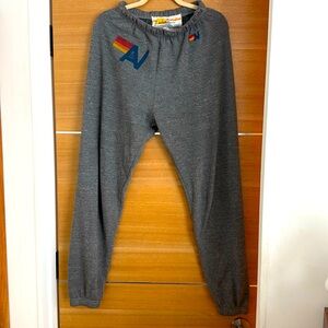 Aviator Nation Gray Joggers with Rainbow Detail - like new!